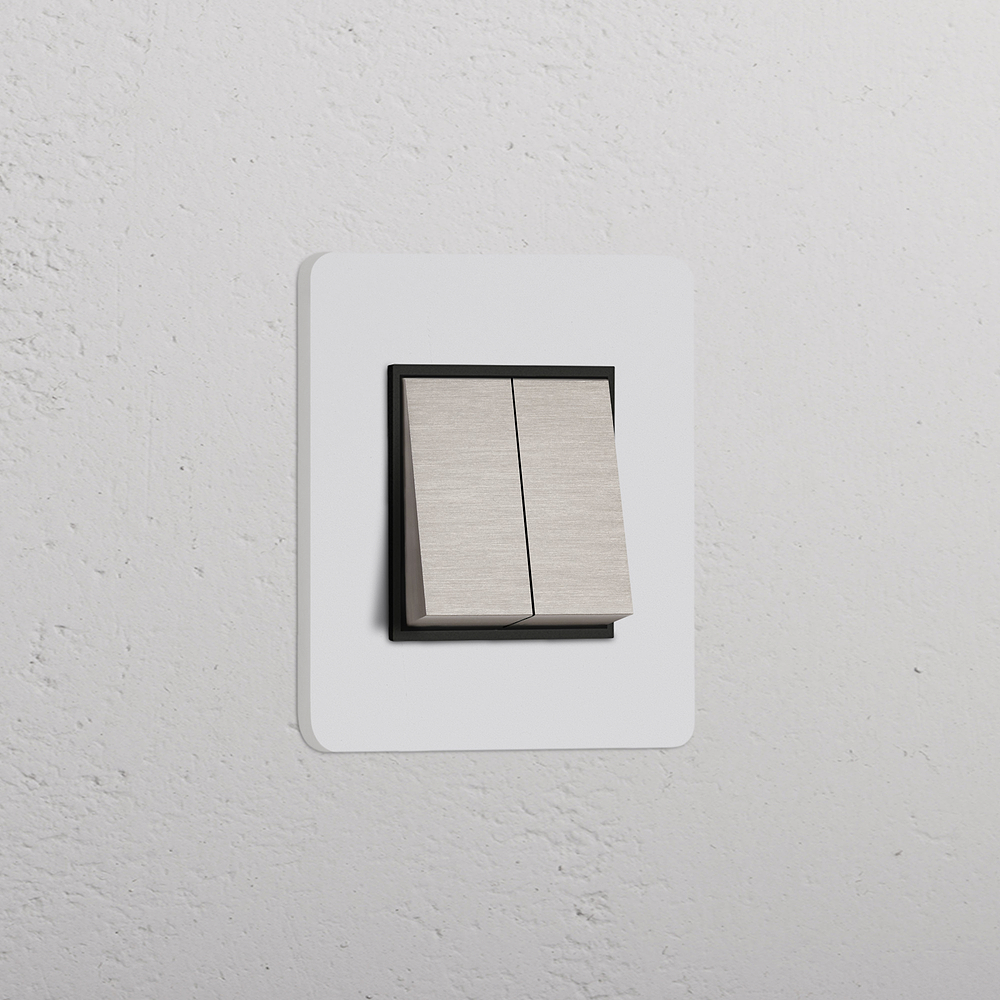 Grove Interrupteur Carré x2 (Plaque Simple) – Nickel Satiné à Peindre | Noir