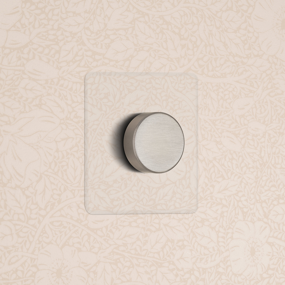 Kew Drehdimmschalter 1x in Einfachrahmen – Transparent + Satinnickel