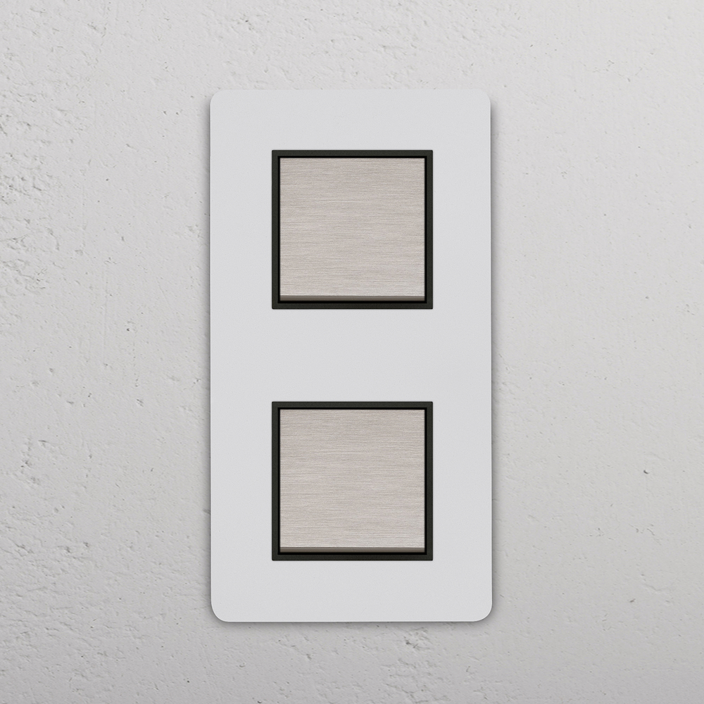 Grove Double 2x Vertical Rocker Switch - Paintable Satin Nickel Black