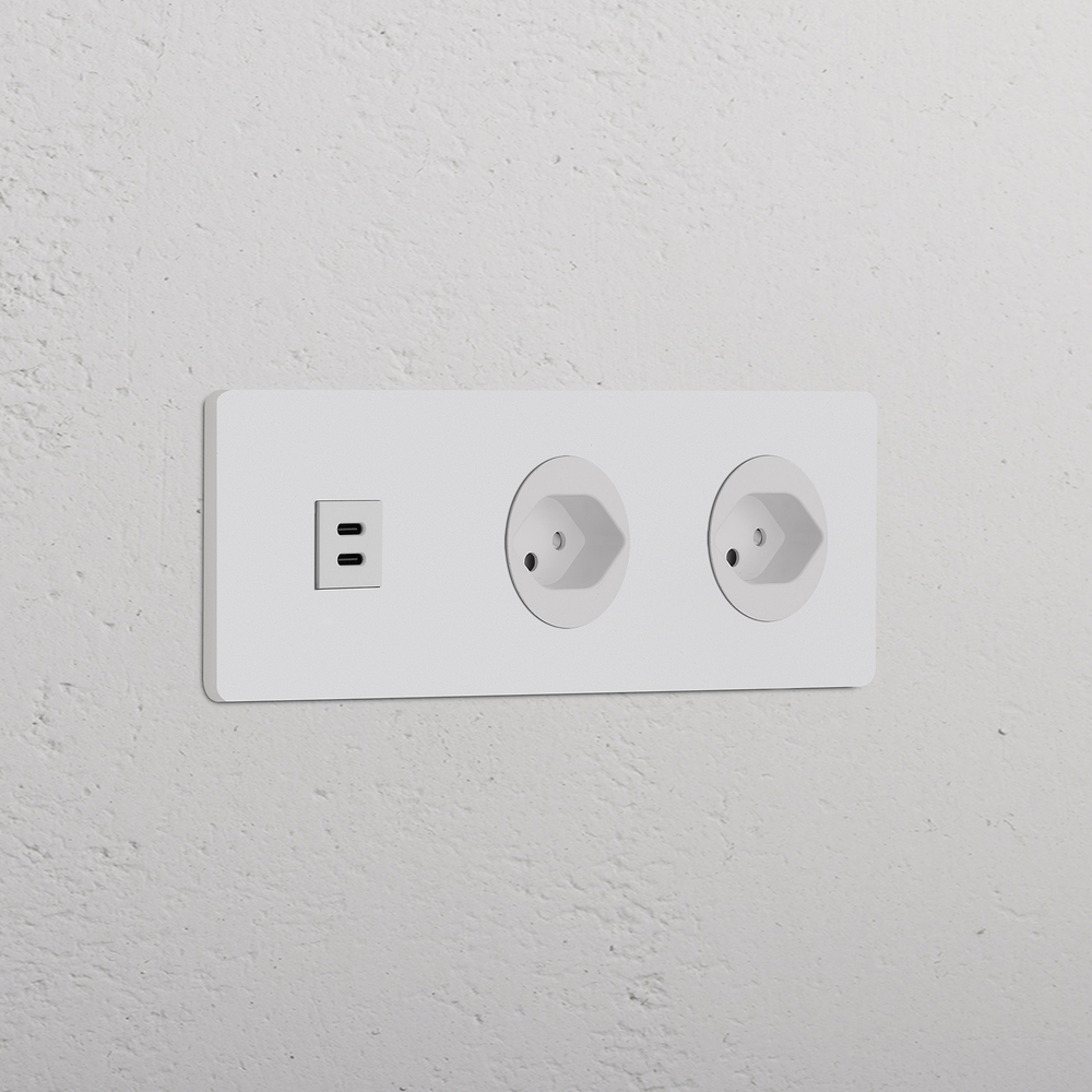 Grove Presa USB-C 30W & Svizzera Tipo J 2x Tripla – Pitturabile | Bianco