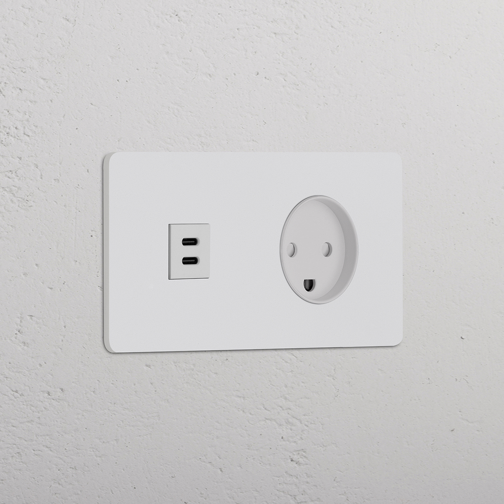 Grove Enchufe USB-C 30W con danés tipo K (marco doble) – Pintable | Blanco