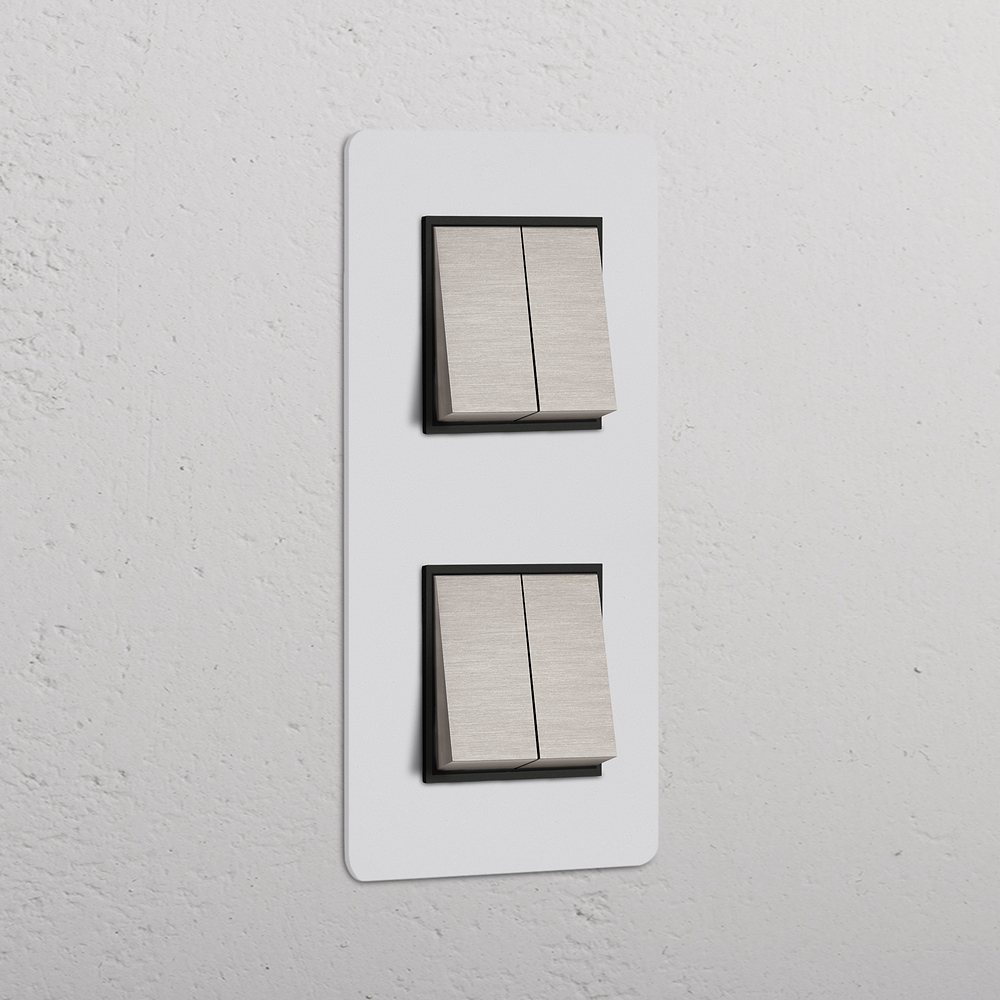 Grove Double 4x Vertical Rocker Switch - Paintable Satin Nickel Black