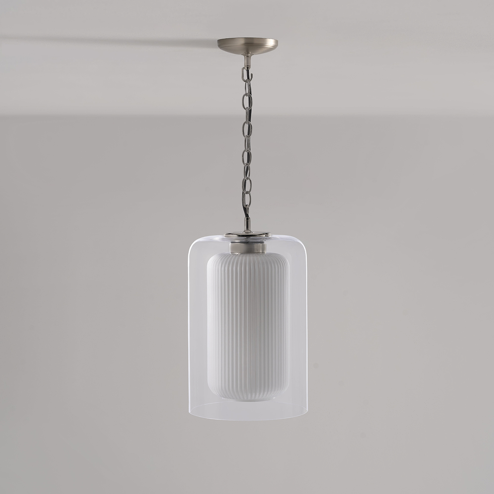 Windsor Medium Pendant Light Opal Glass – Satin Nickel