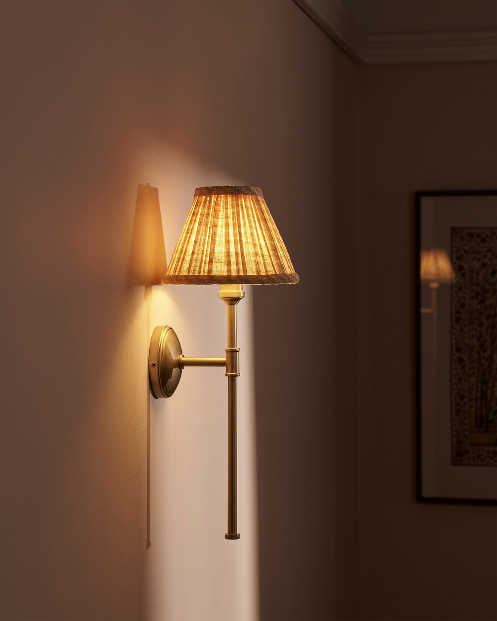 Cotswold Wall Light Pleated Flaxen Yellow – Antique Brass