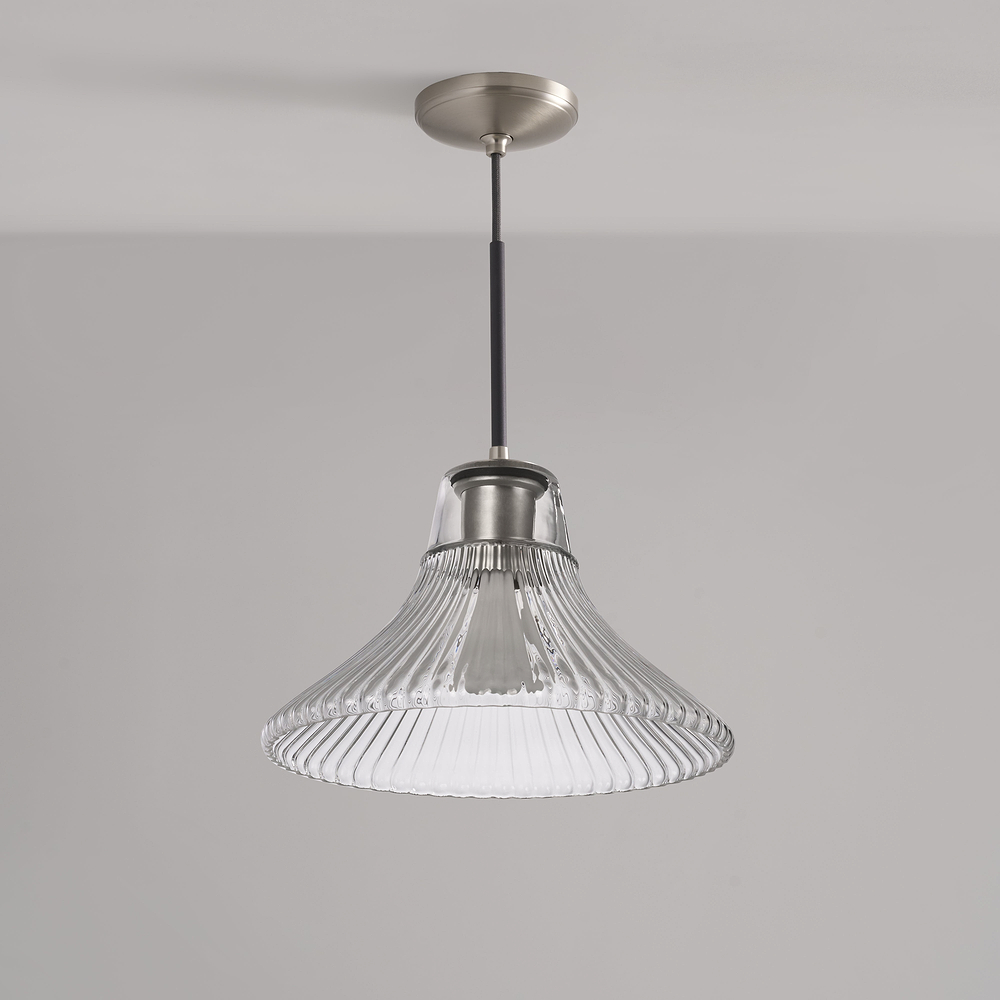 Hammersmith Medium Pendant Light Fluted Glass – Satin Nickel