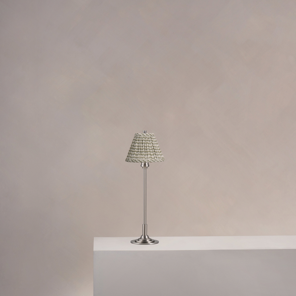 Cotswold Small Table Lamp Pleated Moss Green – Satin Nickel