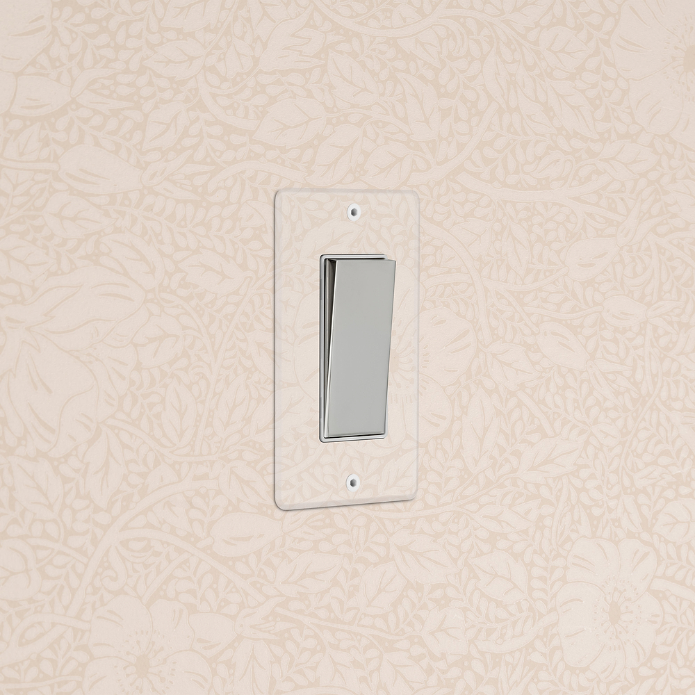 Kew 1G Retractive Rocker Switch - Clear Polished Nickel White