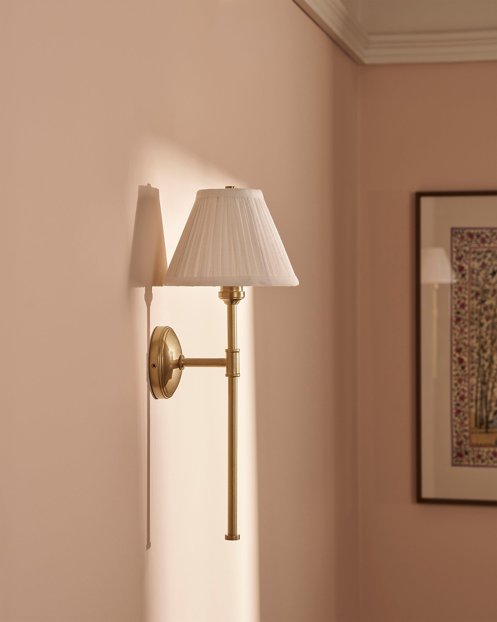 Cotswold Wall Light Pleated Alabaster White – Antique Brass