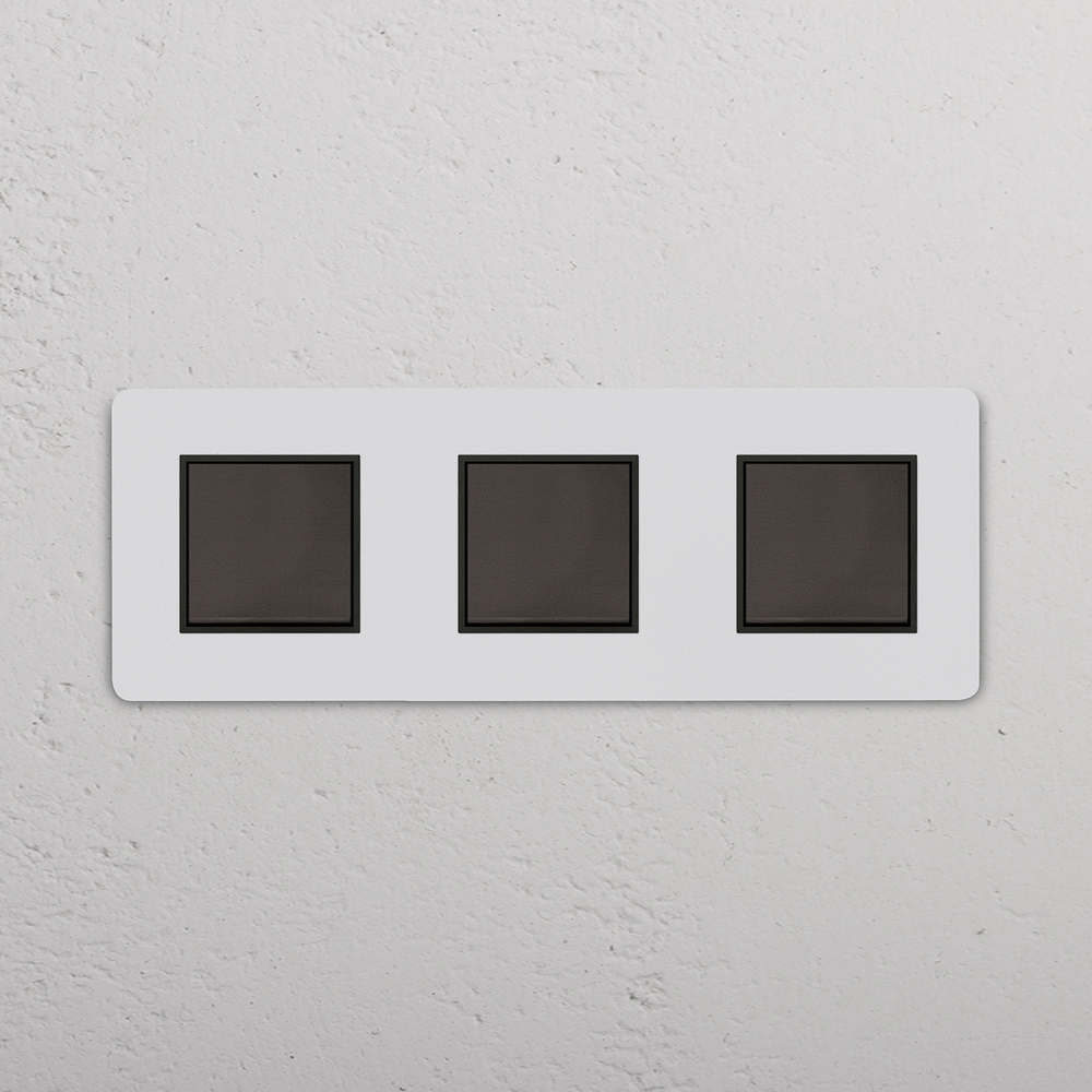 Grove Interrupteur Carré x3 (Plaque Triple) – Bronze à Peindre | Noir