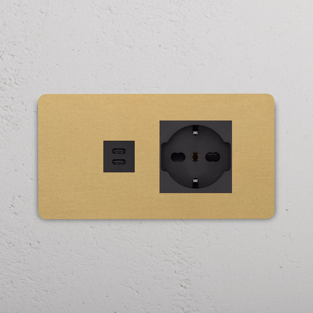 Grove 4-Module USB-C 30 W & Schuko/Bipasso-Steckdose – Antikes Messing | Schwarz