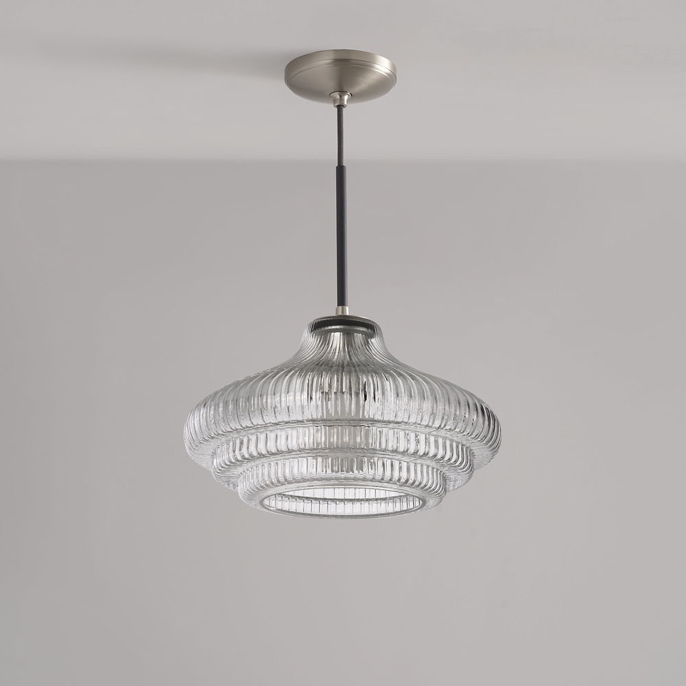 Brookfield Medium Pendant Light Fluted Glass – Satin Nickel