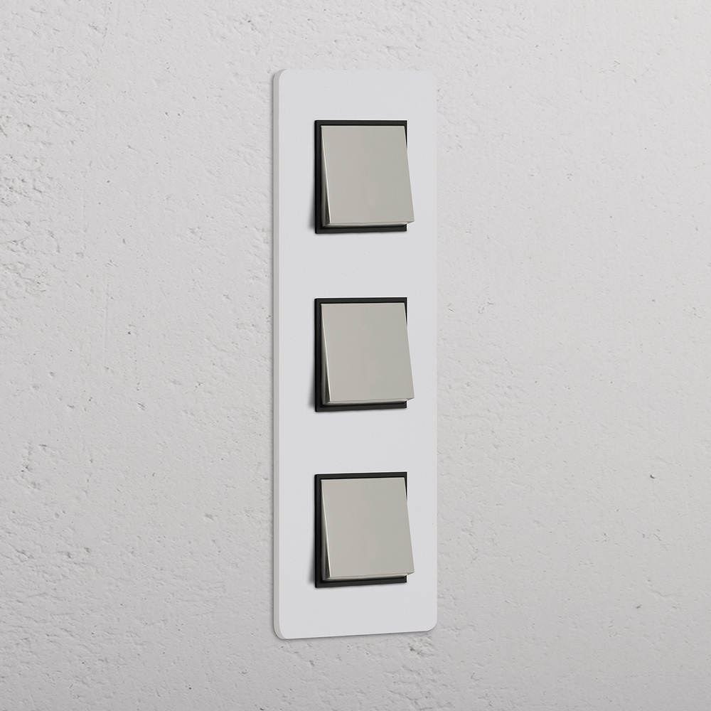 Grove Interrupteur Carré Vertical x3 (Plaque Triple) – Nickel Poli à Peindre | Noir