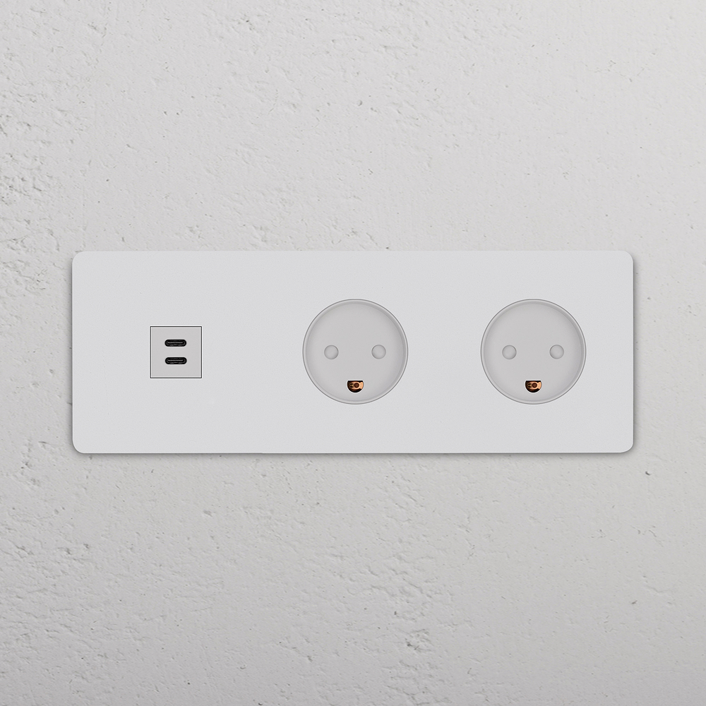 Grove Enchufe USB-C 30W con danés tipo K x2 (marco triple) – Pintable | Blanco