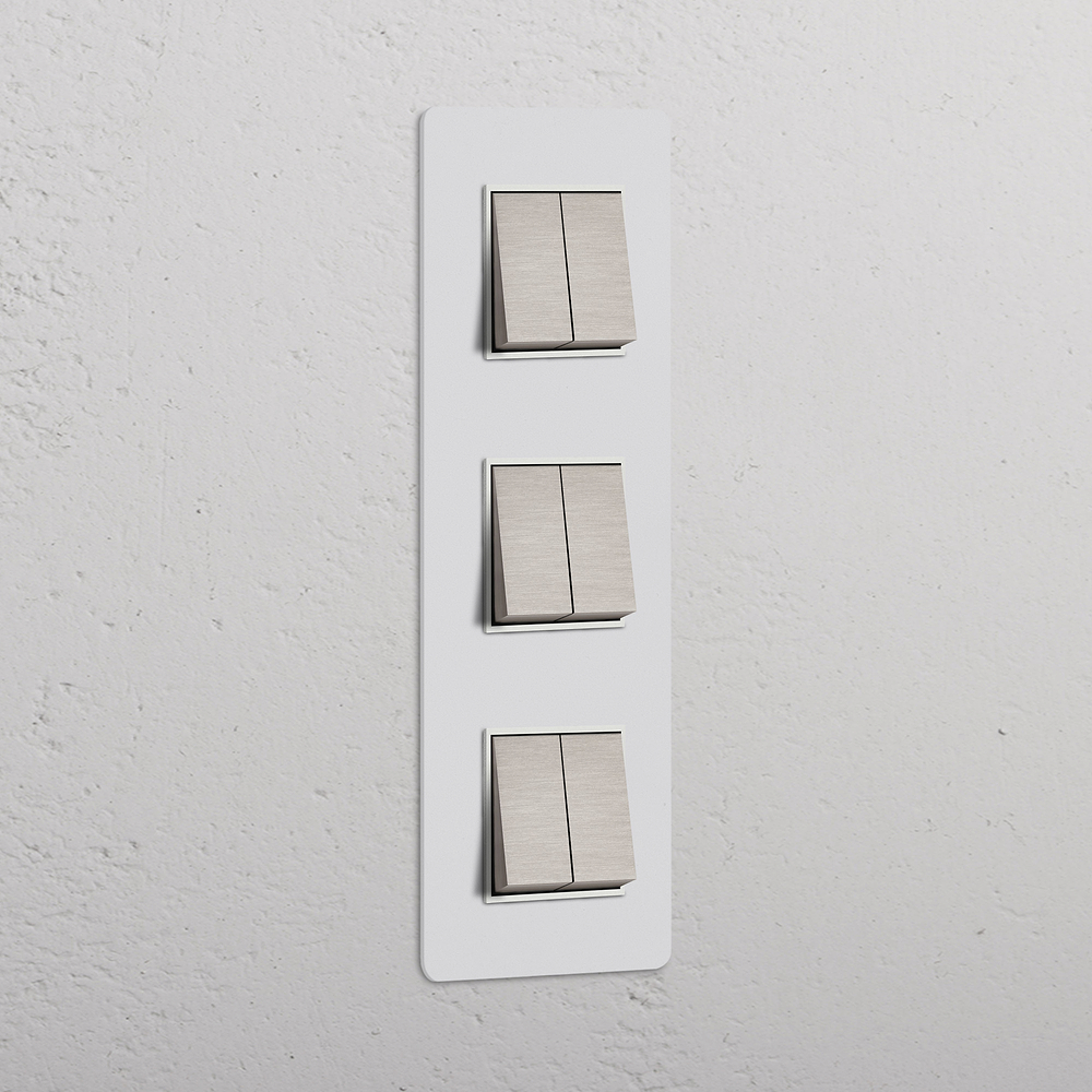 Triple 6x Vertical Rocker Switch - Satin Nickel White - Paintable