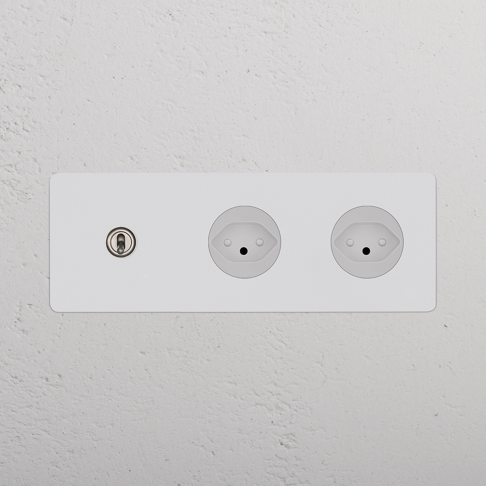 Triple Toggle Switch + 2x Swiss Type J Power Module - Satin Nickel White - Paintable