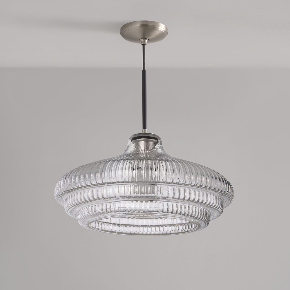 Brookfield Large Pendant Light Fluted Glass – Satin Nickel