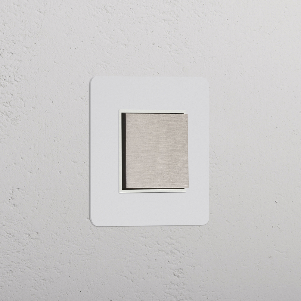 Kew Interrupteur Carré 3 Positions (Plaque Simple) – Nickel Satiné à Peindre | Blanc