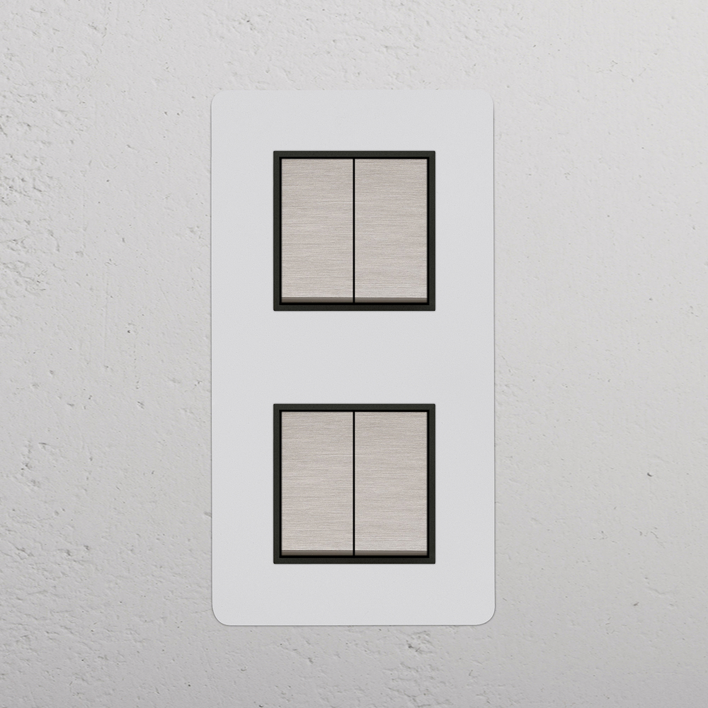 Grove Double 4x Vertical Rocker Switch - Paintable Satin Nickel Black