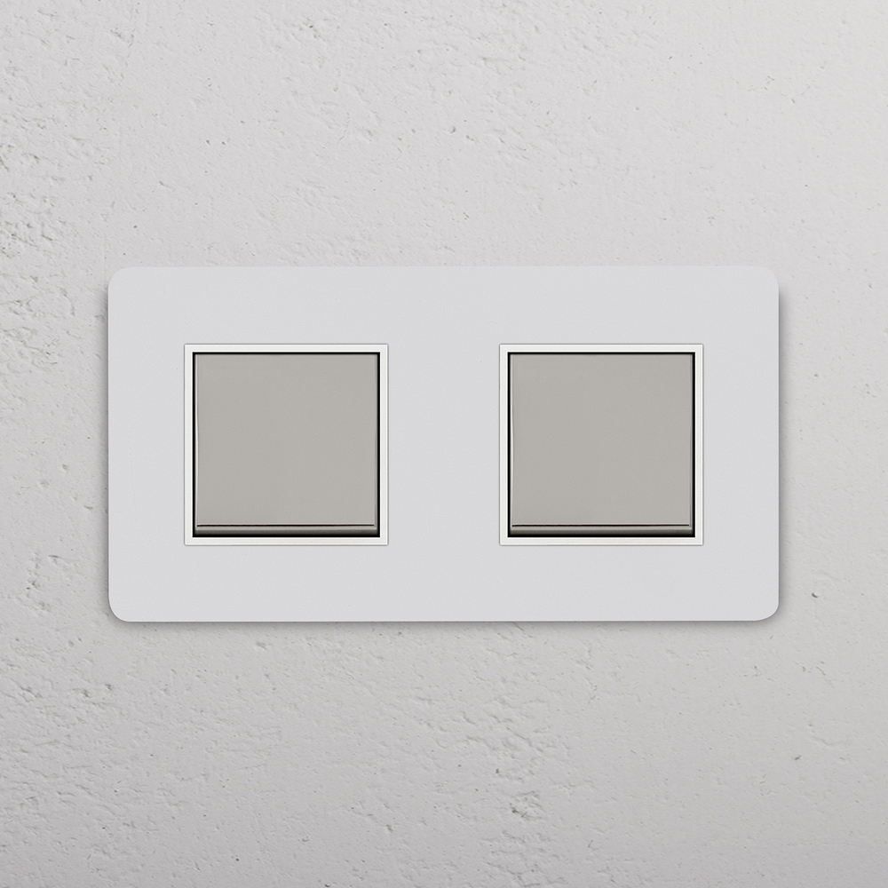 Grove Double 2x Rocker Switch – Paintable Polished Nickel | White