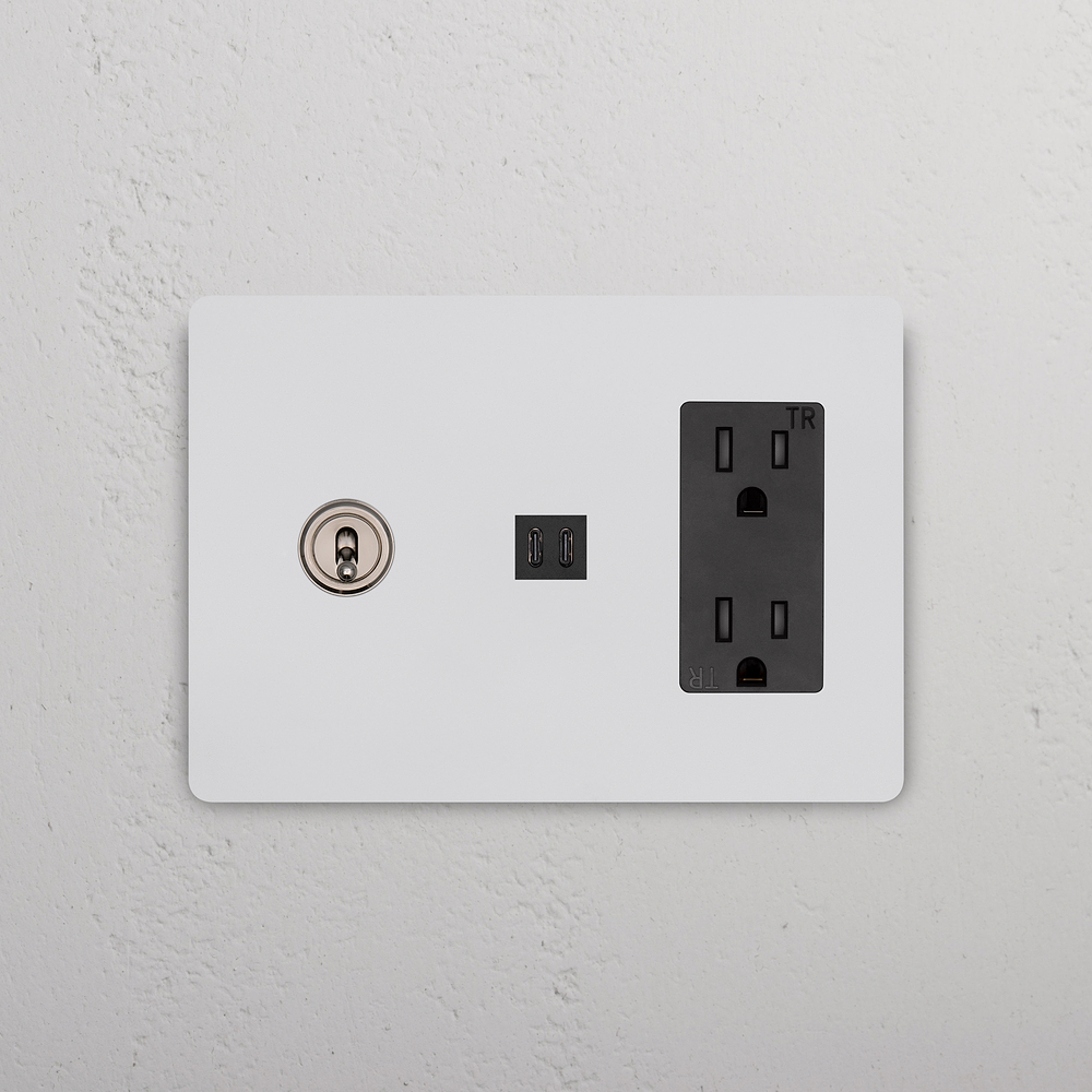 Grove 3G Toggle Switch & Outlet & Fast Charge USB – Paintable Polished Nickel | Black