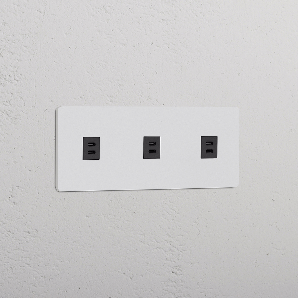 Grove USB-C-Anschluss (30 W) 3x in Dreifachrahmen – Lackierbar | Schwarz