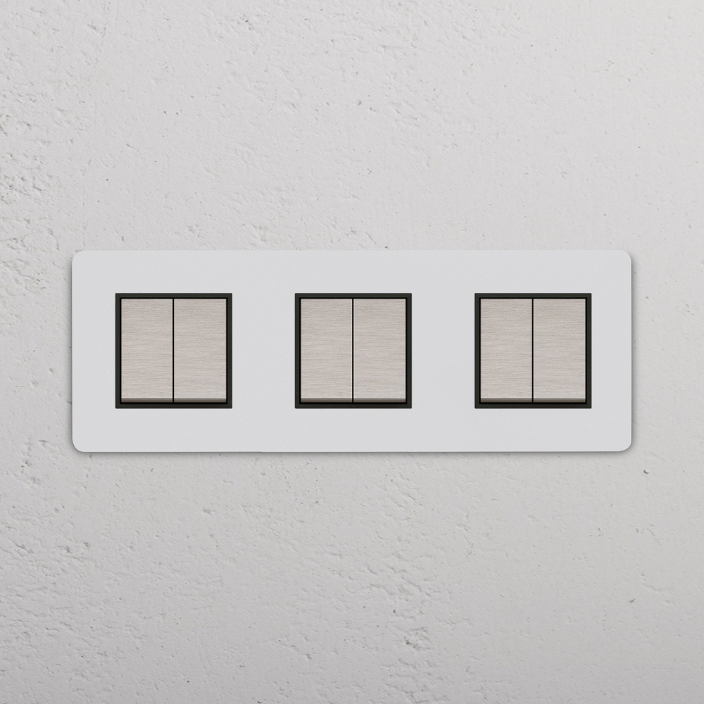 Grove Triple 6x Rocker Switch - Paintable Satin Nickel Black