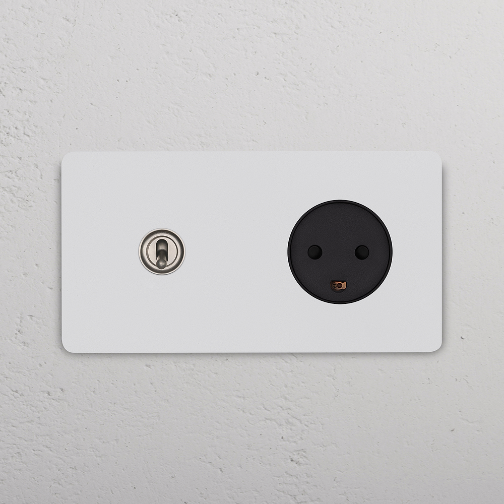 Grove Double Toggle Switch + Danish Type K Power Module - Paintable Satin Nickel Black
