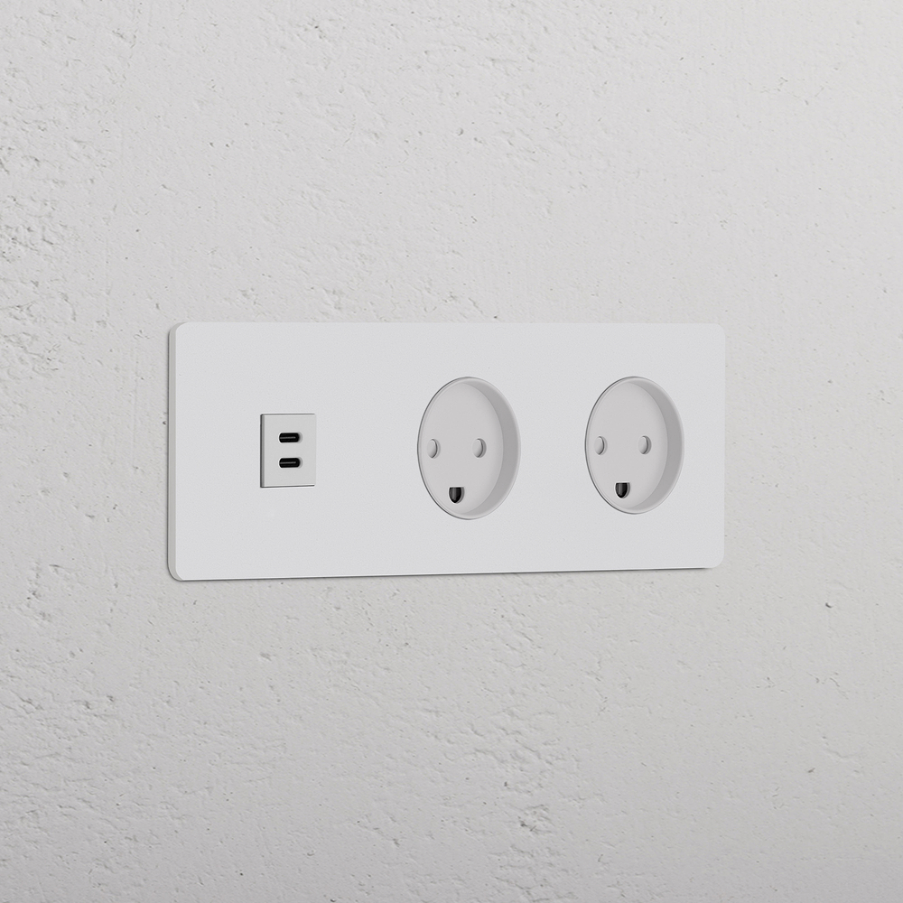 Grove Enchufe USB-C 30W con danés tipo K x2 (marco triple) – Pintable | Blanco