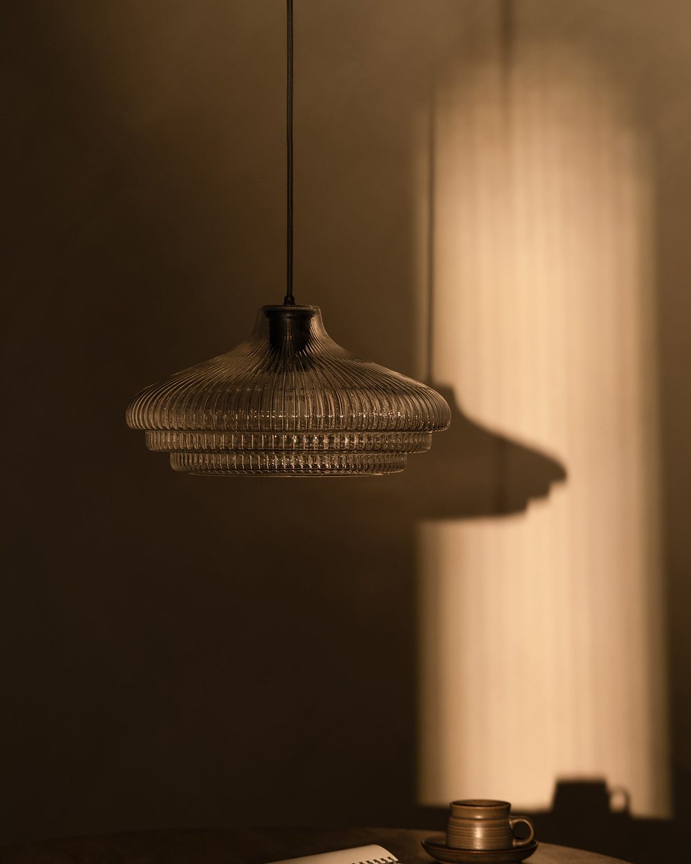 Brookfield Large Pendant Light Fluted Glass - Bronze