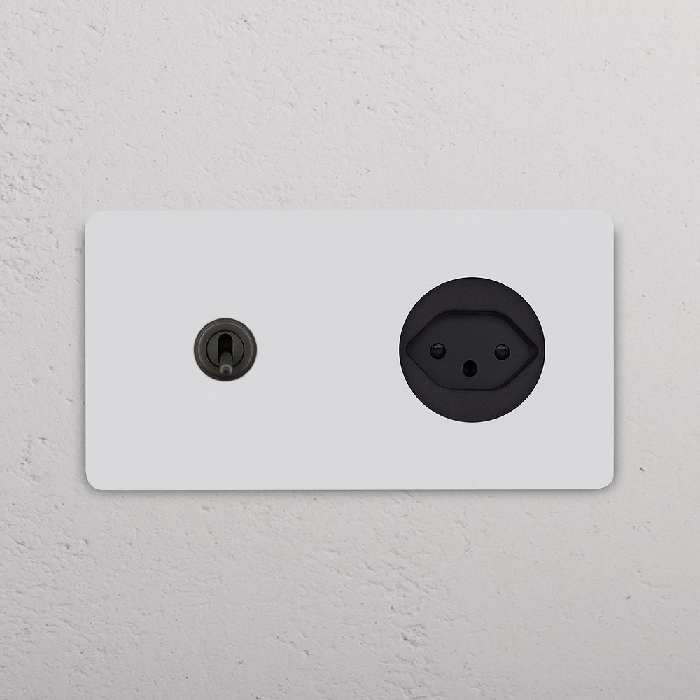 Grove Interruptor de alavanca & tomada suíça Tipo J duplo – Bronze Pintável | Preto