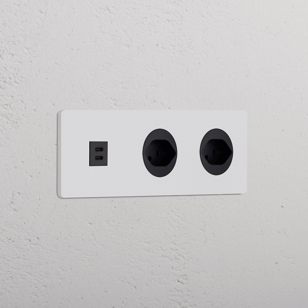 Grove Triple USB-C 30W & 2x Swiss Type J Socket – Paintable Black