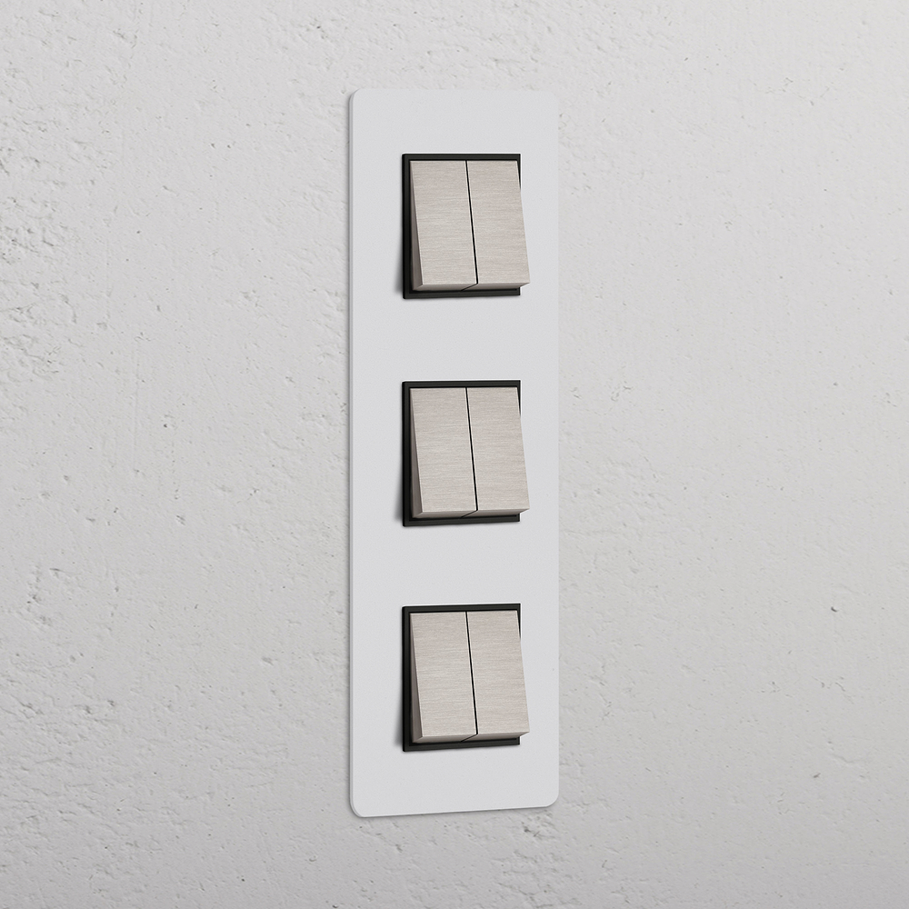 Kew Interrupteur Carré Vertical x6 (Plaque Triple) – Nickel Satiné à Peindre | Noir