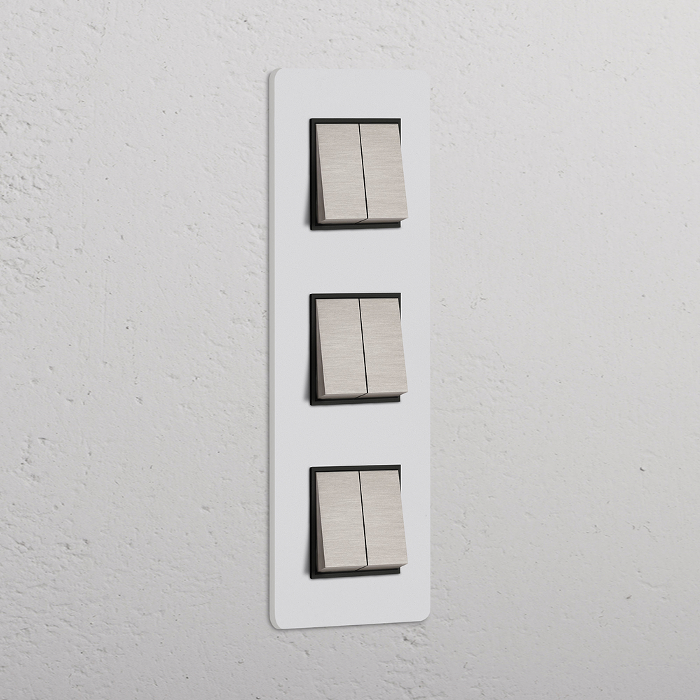 Grove Interrupteur Carré Vertical x6 (Plaque Triple) – Nickel Satiné à Peindre | Noir
