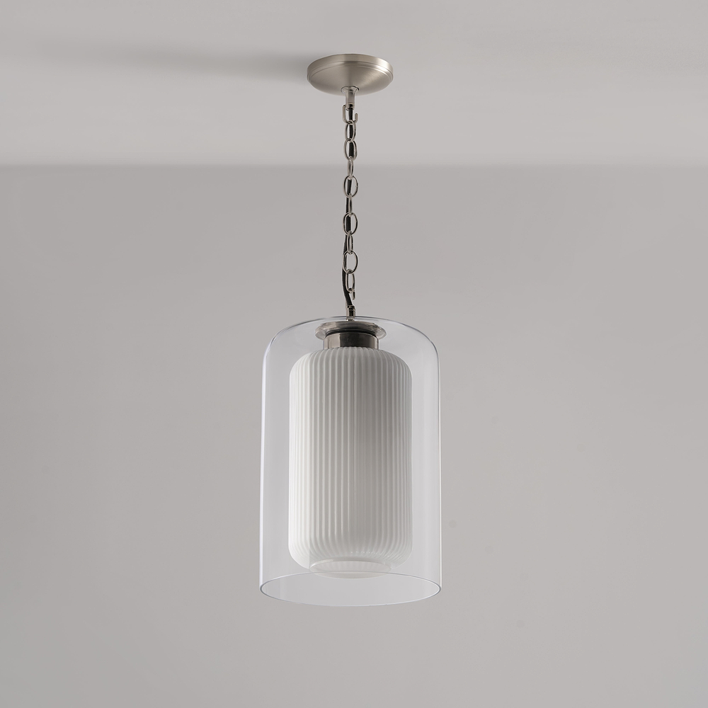 Windsor Medium Pendant Light Opal Glass – Satin Nickel