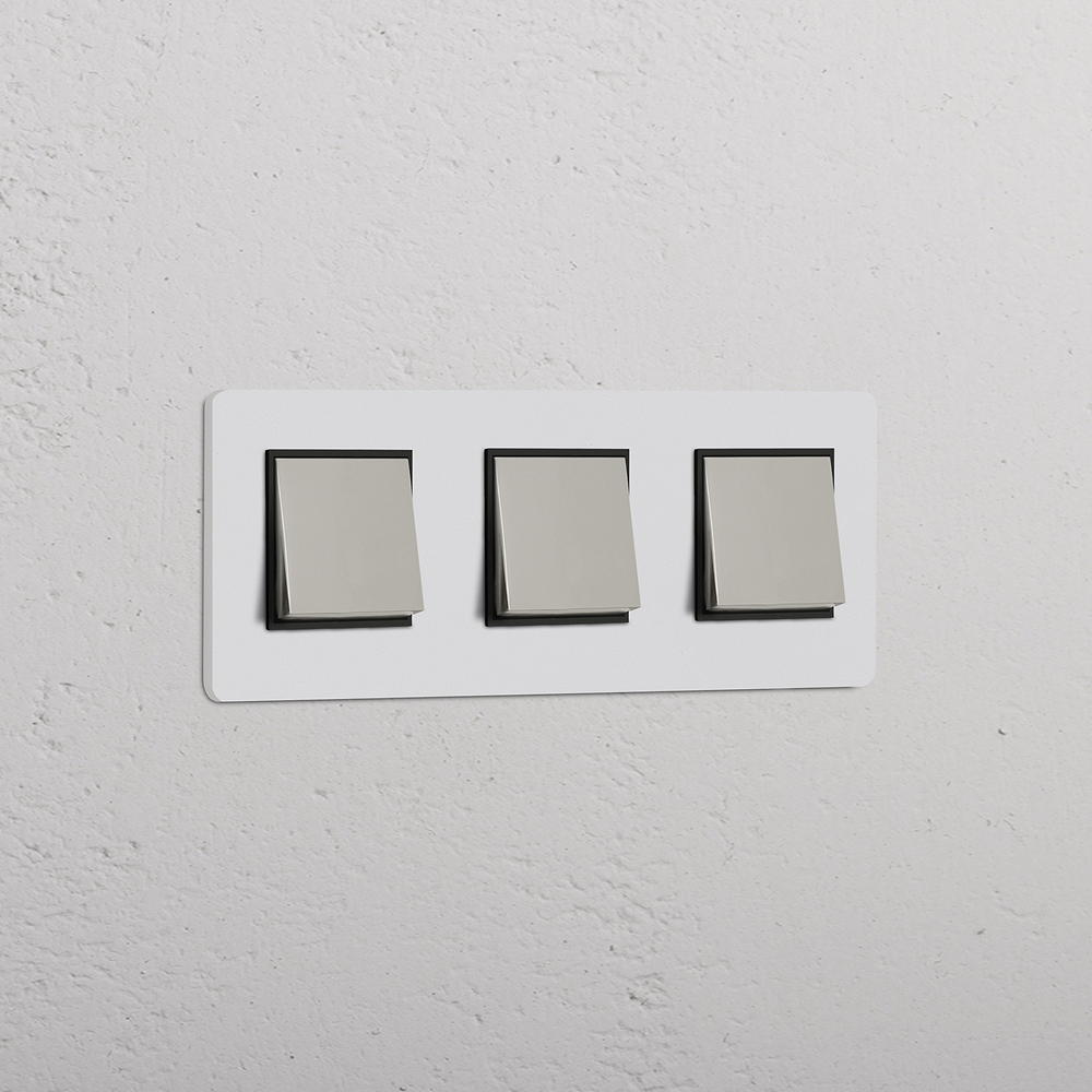 Grove Wippschalter 3x in Dreifachrahmen – Lackierbar + Poliertes Nickel | Schwarz