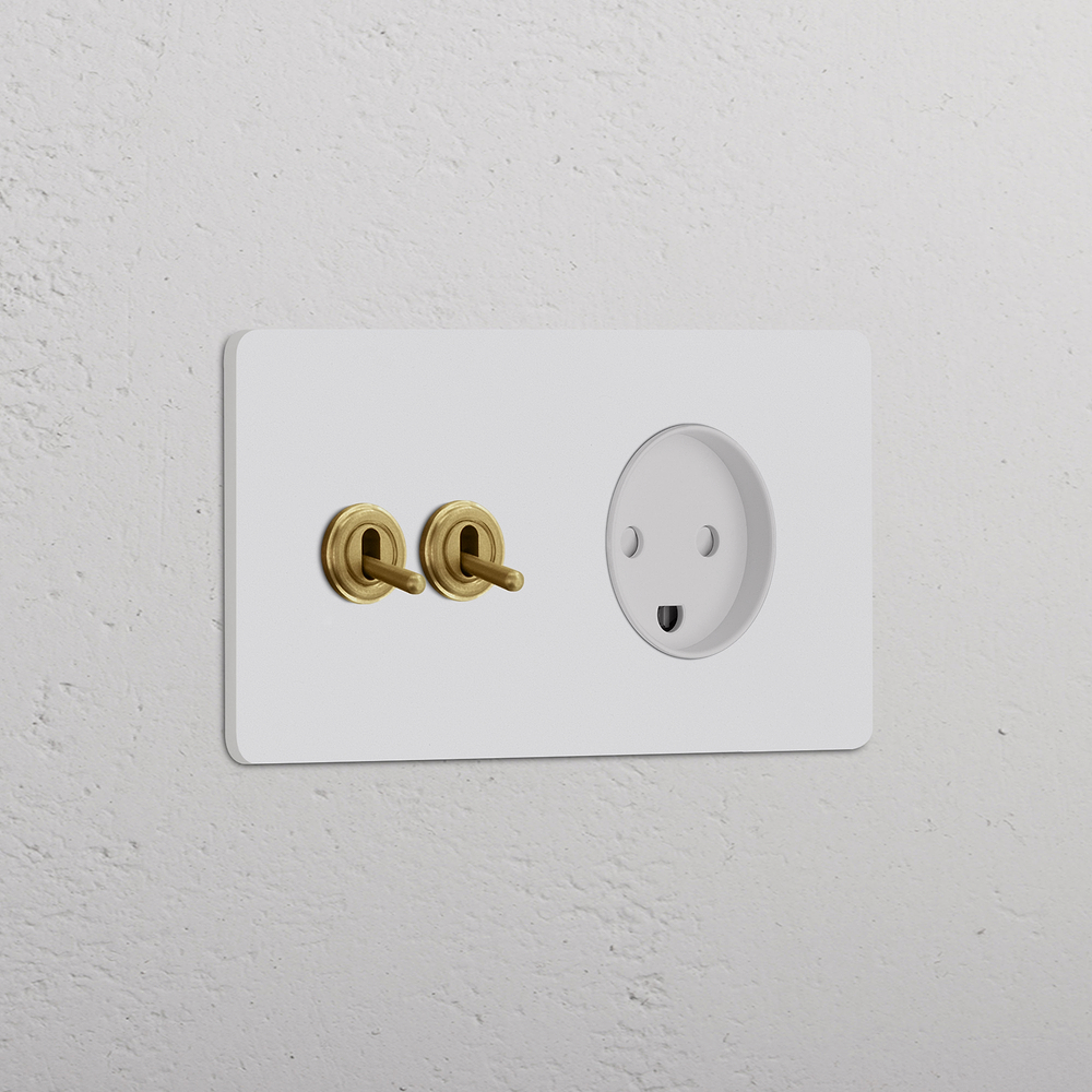 Grove Interruptor de palanca doble (2x) y enchufe danés tipo K – Latón antiguo y pintable | Blanco