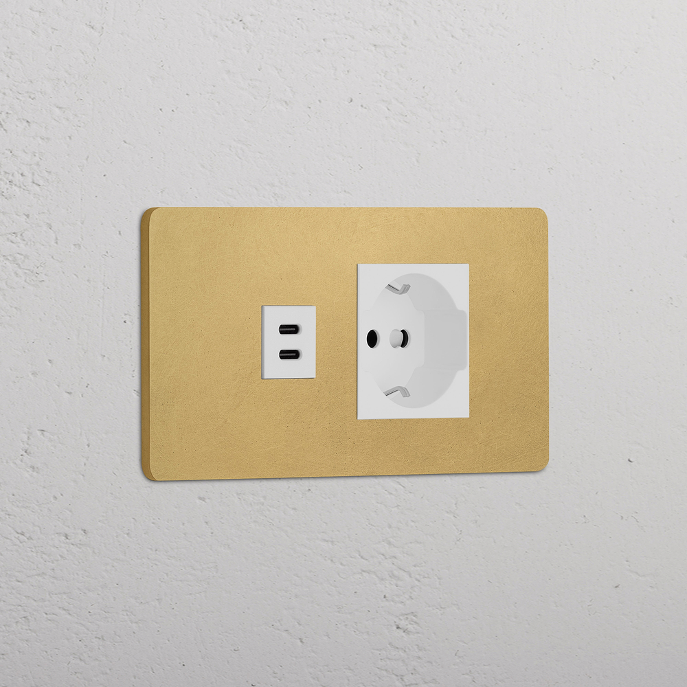 Grove 4-Module USB-C 30W & Schuko/Bipasso Socket - Antique Brass | White