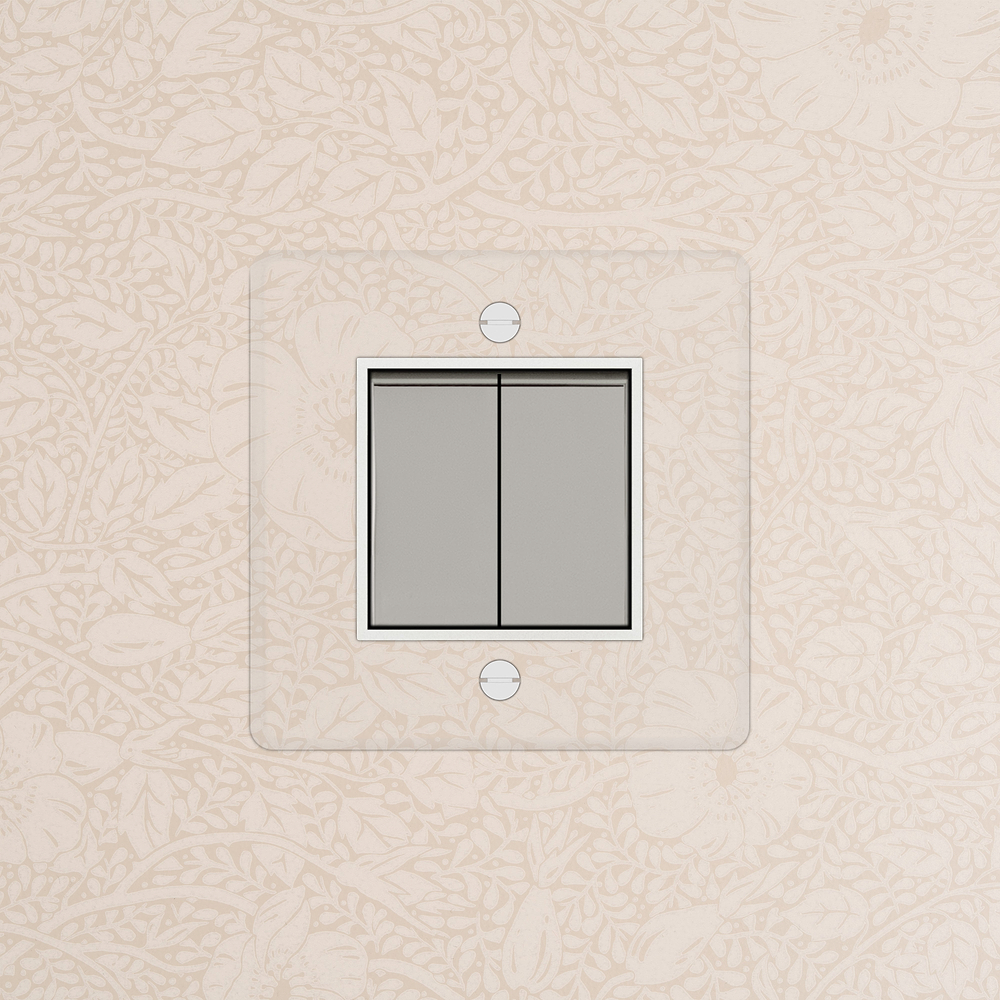 Kew 2 x Tastschalter mit Einzelwippe – Transparent Poliertes Nickel | Weiß