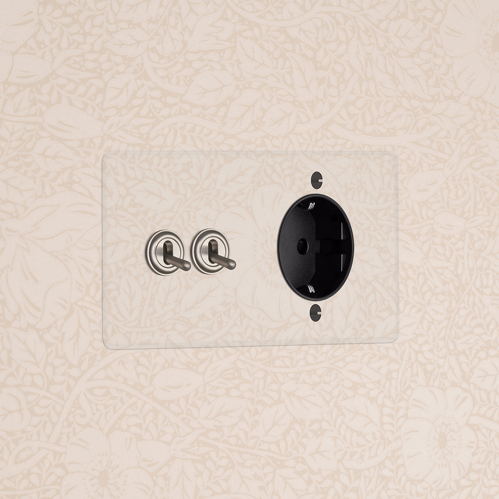Double 2x Toggle & Schuko Module Round - Clear Satin Nickel Black