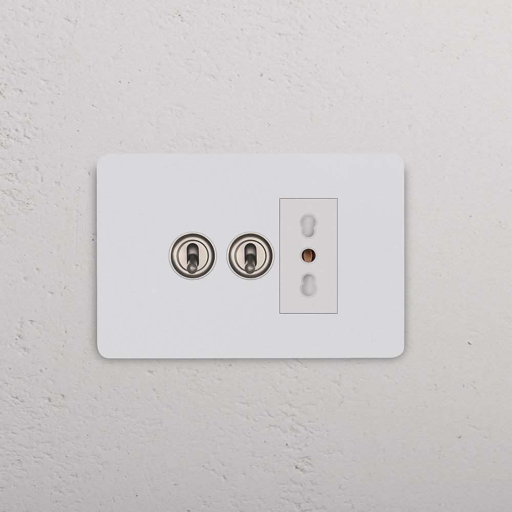 IT Grove 3-Module 2x Toggle Switch & Bipasso Socket - Paintable Satin Nickel White