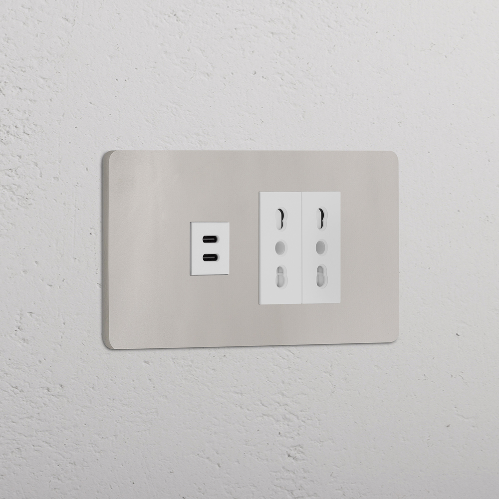 Grove 4-Module USB-C 30W & 2x Bipasso Socket - Polished Nickel | White