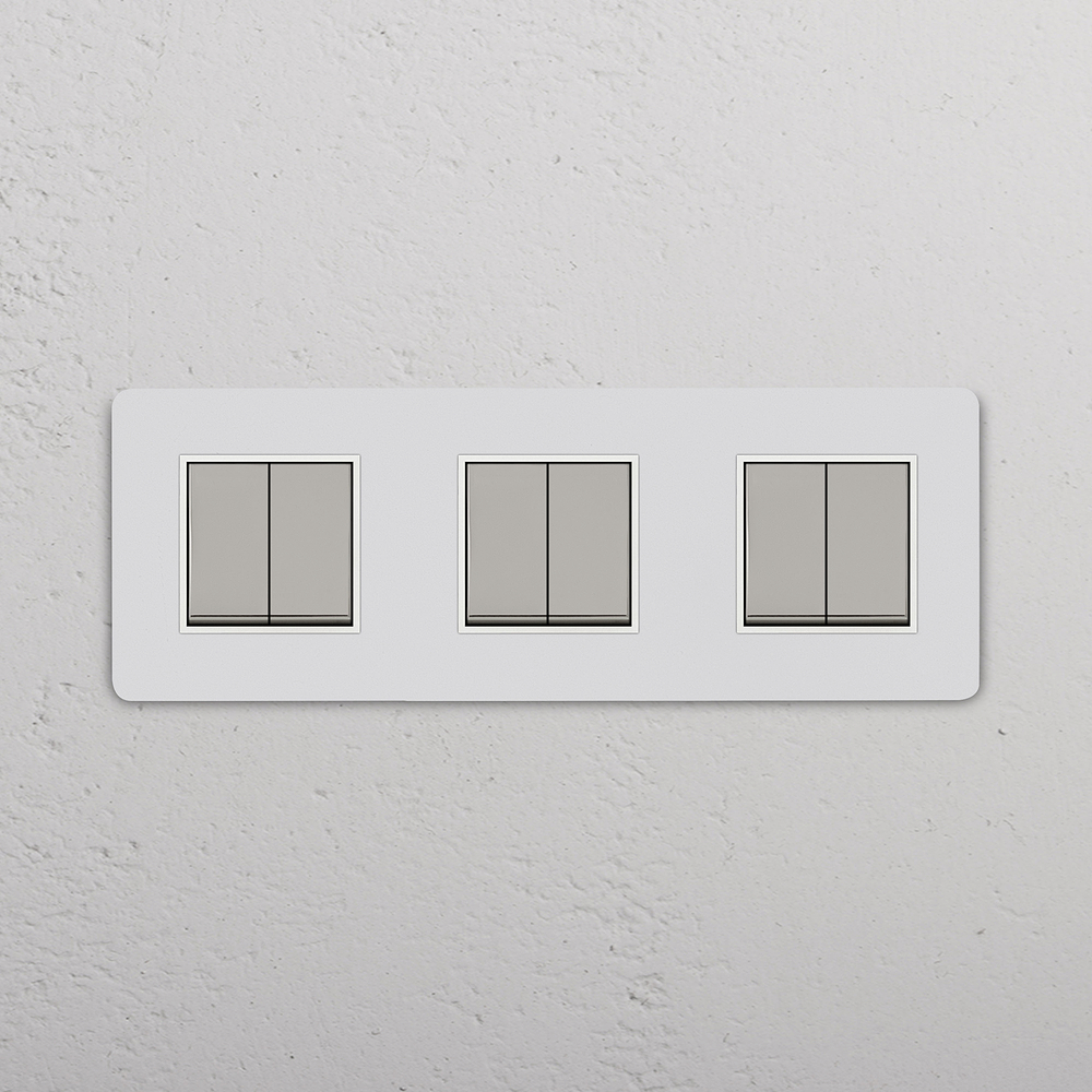 Grove Interruptor conmutador de balancín x6 (marco triple) – Níquel pulido y pintable | Blanco
