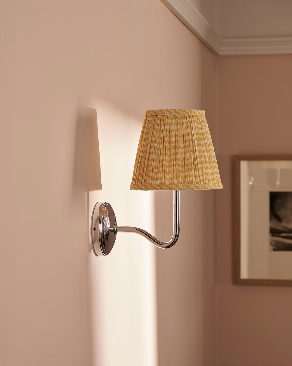 Malvern Medium Wall Light Pleated Flaxen Yellow – Polished Nickel