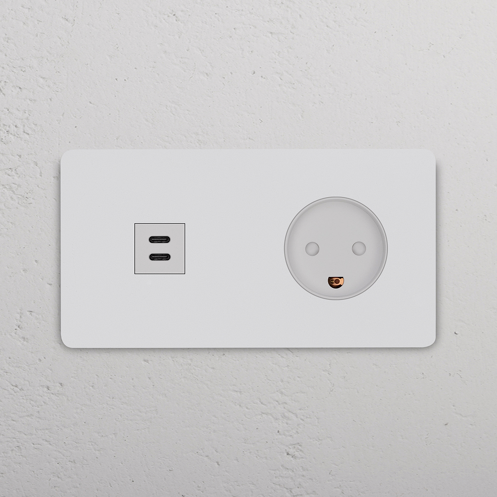 Grove Enchufe USB-C 30W con danés tipo K (marco doble) – Pintable | Blanco