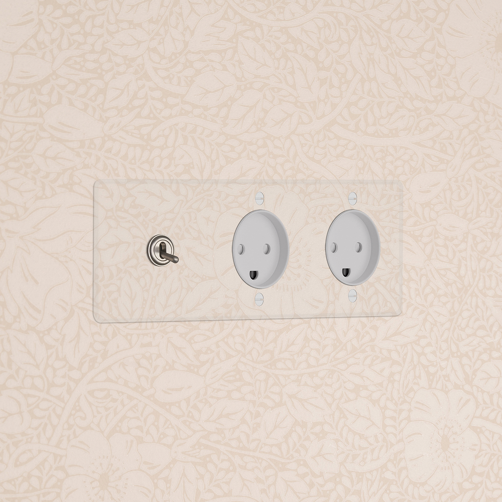 Kew Interrupteur à Levier & Prise Danemark Type K x2 (Plaque Triple) – Nickel Poli à Transparence | Blanc