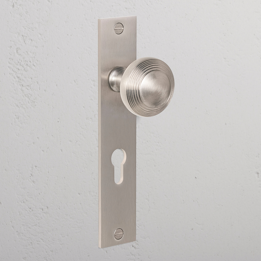 Poplar Long Plate Sprung Door Knob & Euro Lock – Satin Nickel