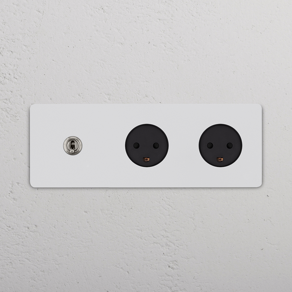 Grove Interruptor de palanca triple y 2 enchufes daneses tipo K – Níquel pulido y pintable | Negro