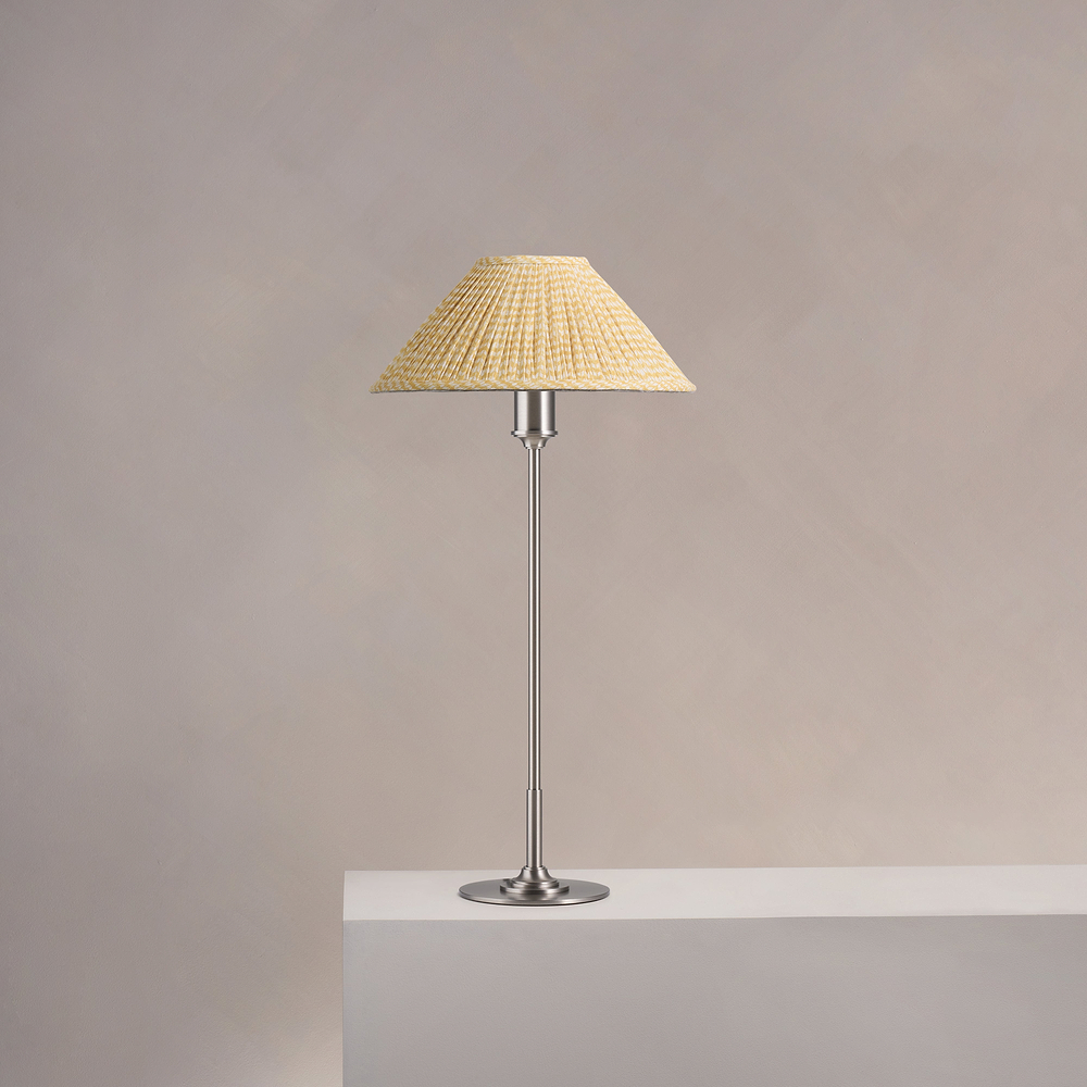 Cotswold Medium Table Lamp Pleated Flaxen Yellow – Satin Nickel
