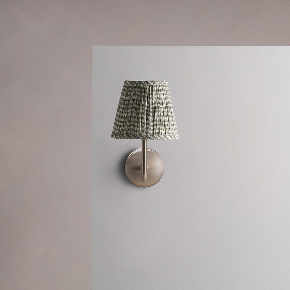 Malvern Medium Wall Light Pleated Moss Green – Satin Nickel