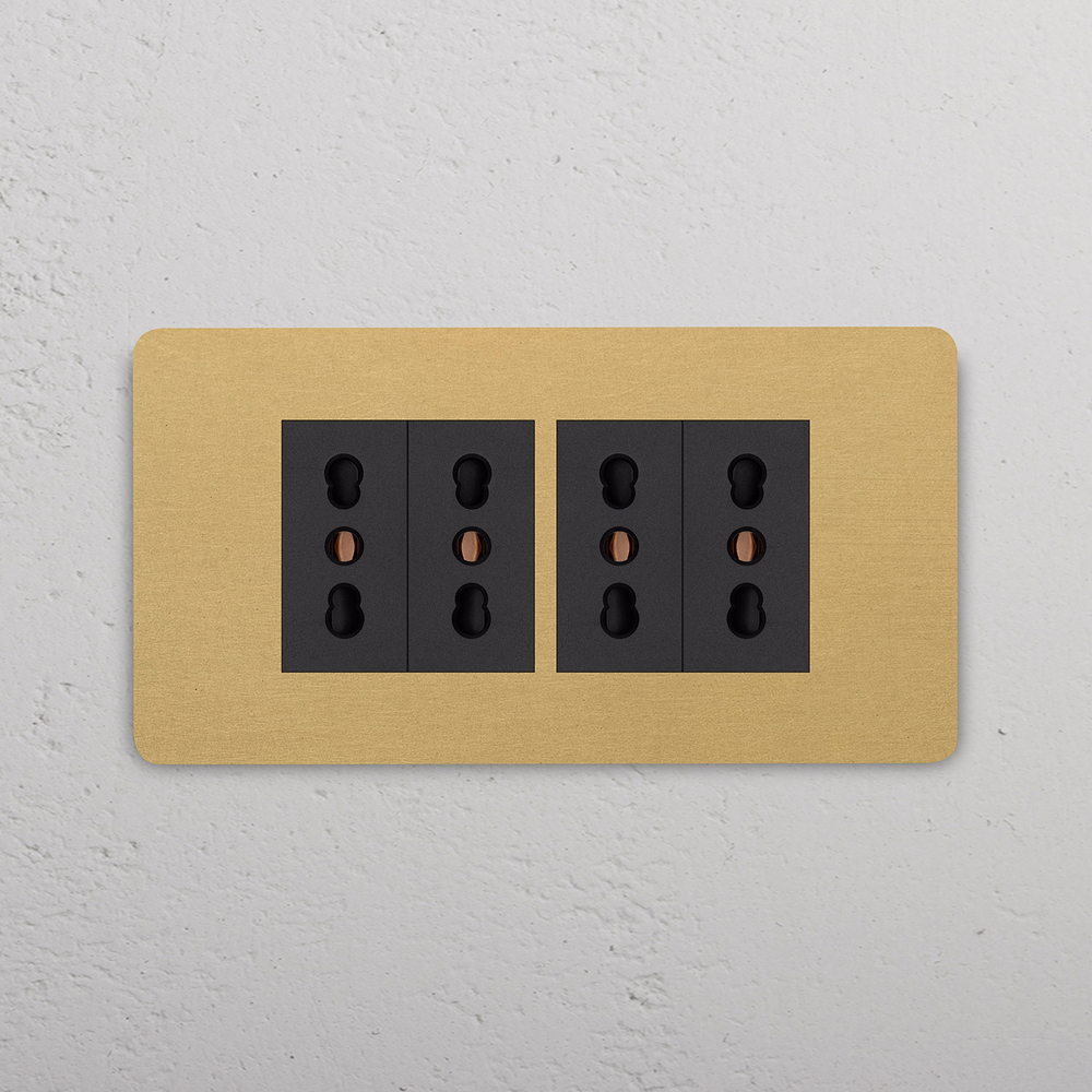 Grove 4-Module 4x Bipasso Socket - Antique Brass | Black